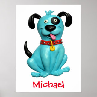 Cute Blue Dog Baby Boy Shower Nursery Kids Room Poster