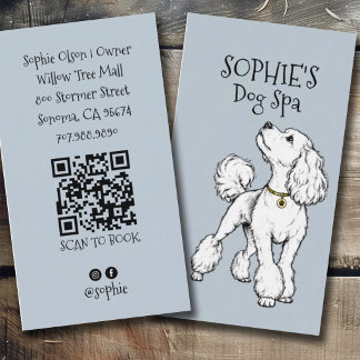 Cute Blue Dog Grooming Spa QR Code Business Card