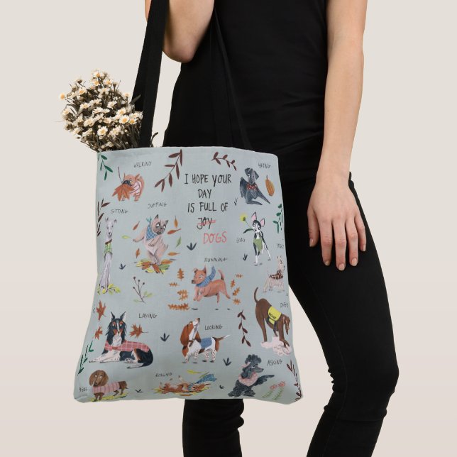 Cute blue dog lover pattern tote bag (Close Up)