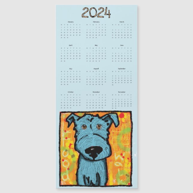 Cute blue dog, magnetic, year to view calendar (Front)