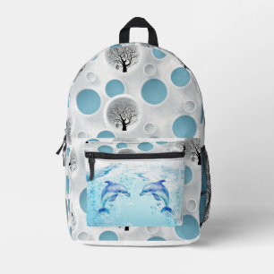 cute blue dolphin abstract modern mural printed backpack