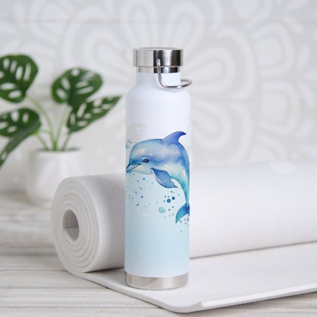 cute blue dolphin jumping school or outdoor  water bottle (Yoga)