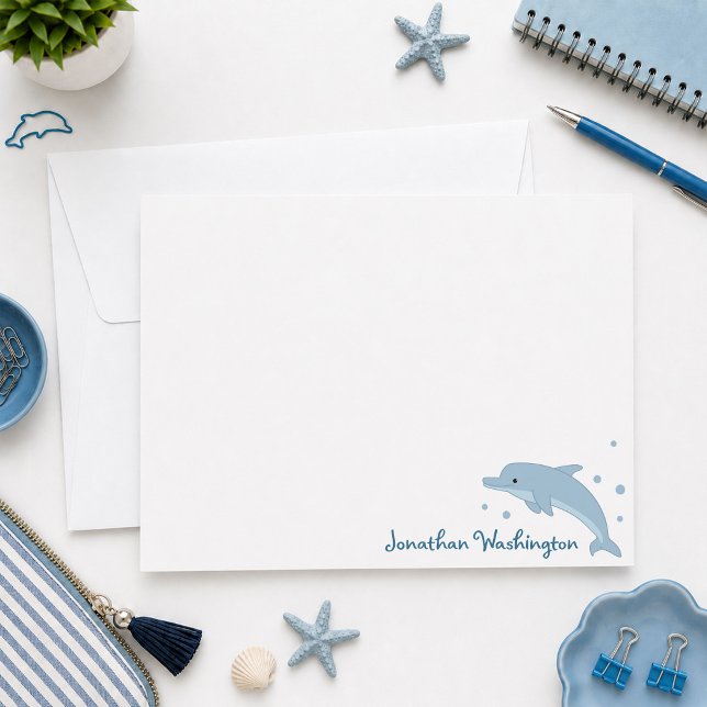 Cute Blue Dolphin Note Card (Creator Uploaded)
