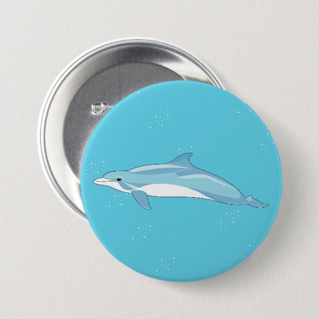 Cute Blue Dolphin Ocean Illustration 3 Inch Round Button (Front & Back)