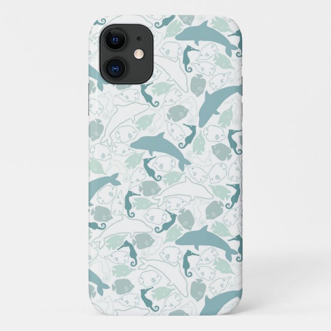 Cute Blue Dolphin Sea Life Nautical Pattern Case-Mate iPhone Case (Back)
