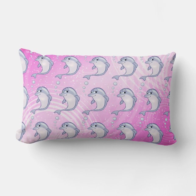 Cute Blue Dolphins Pattern Lumbar Pillow (Front)