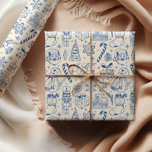 Cute Blue Doodle Christmas Wrapping Paper (Creator Uploaded)