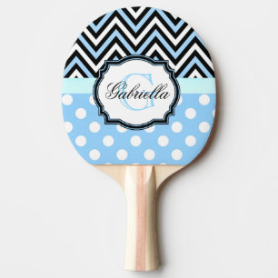 Cute Blue Dots and Stripes Ping Pong Paddle