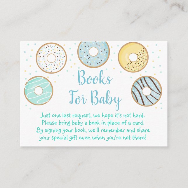Cute Blue Doughnut Baby Shower Book Request Cards (Front)
