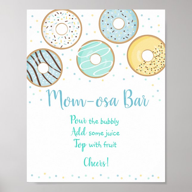 Cute Blue Doughnut Baby Shower Mimosa Bar Sign (Front)