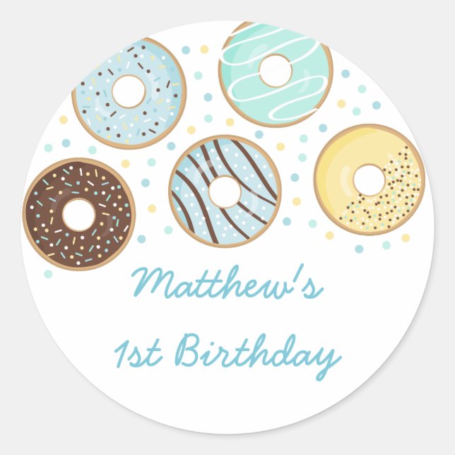 Cute Blue Doughnut Birthday Classic Round Sticker (Front)