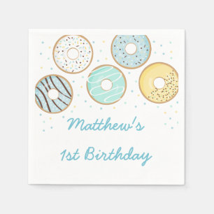 Cute Blue Doughnut Birthday Napkin