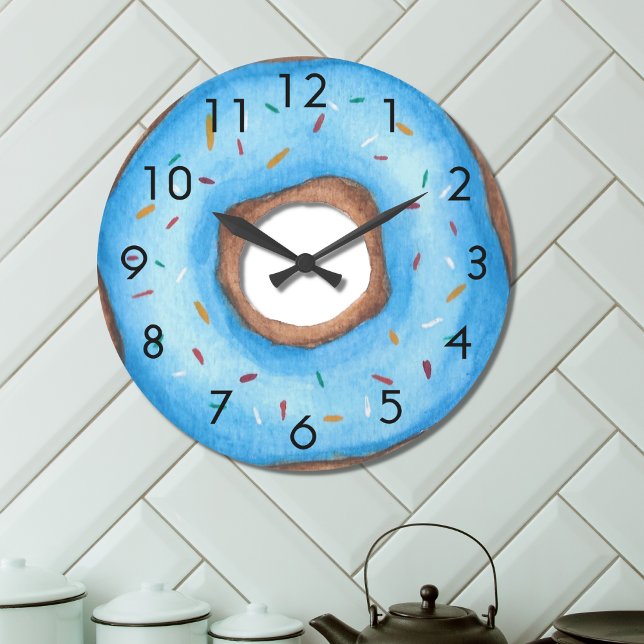 Cute Blue Doughnut Large Clock (Creator Uploaded)