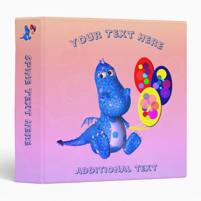 Cute Blue Dragon And Balloons Personalized Binder (Front/Spine)