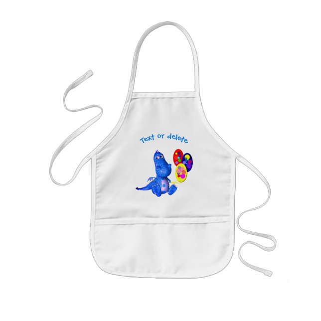 Cute Blue Dragon And Balloons Personalized Kids Apron (Front)