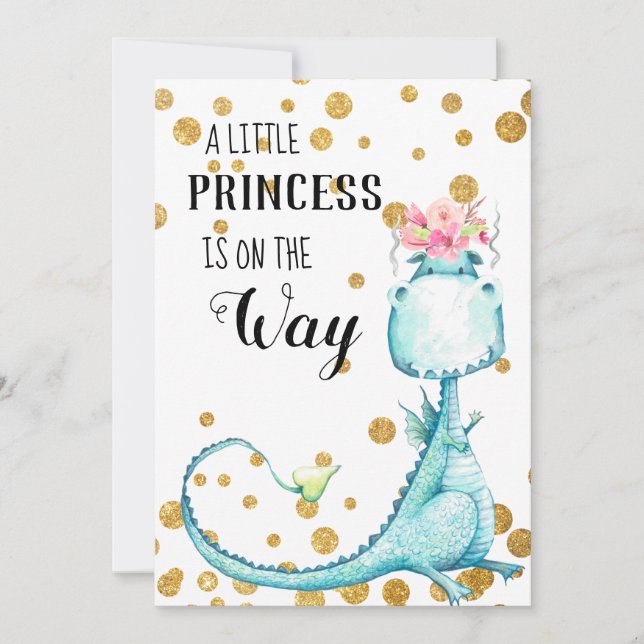 *~* Cute Blue Dragon Baby Girl Shower Invitation (Front)
