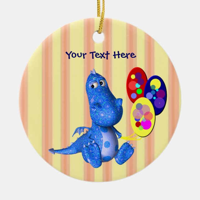 Cute Blue Dragon Balloons Customizable Ornament (Front)