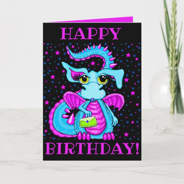 Cute Blue Dragon Cartoon Personalized Birthday Card (Front)