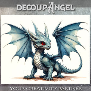 Cute Blue Dragon Character - Decoupage - Tissue Paper