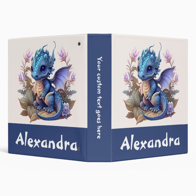 Cute Blue Dragon Personalized Binder (Background)