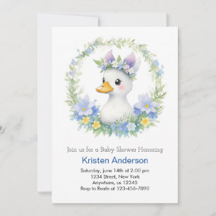 Cute Blue Duck Watercolor Bliss Boy Baby Shower Invitation