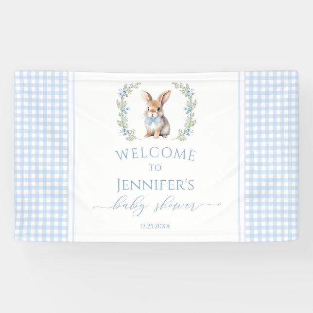 Cute blue Easter bunny baby shower welcome Banner (Horizontal)