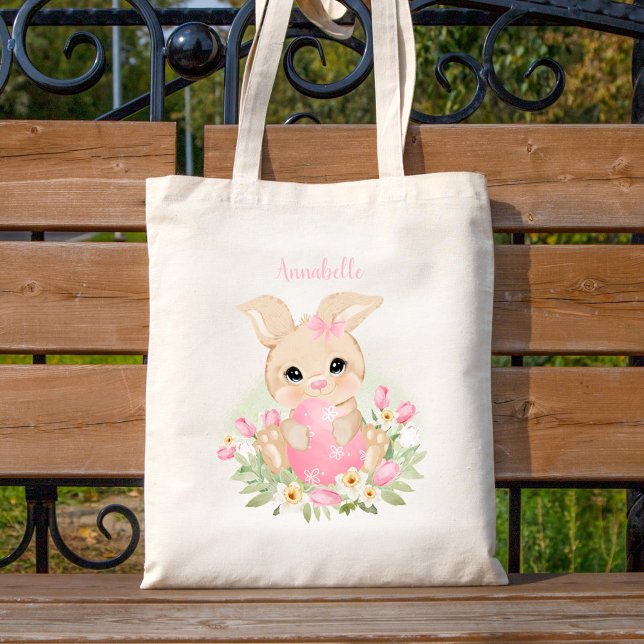 Cute Blue Easter Bunny Personalized Girl Tote Bag (Creator Uploaded)