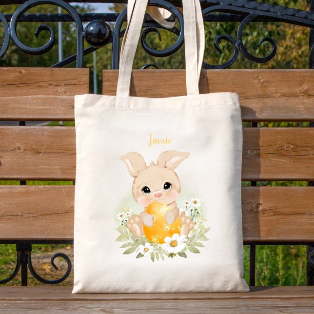 Cute Blue Easter Bunny Personalized Unisex Tote Bag (Creator Uploaded)