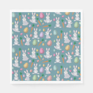 Cute Blue Easter Bunny Rabbit Pattern Napkin