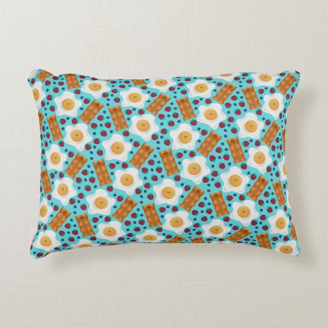 Cute Blue Eggs Bacon Strawberries Blueberries  Accent Pillow (Front)