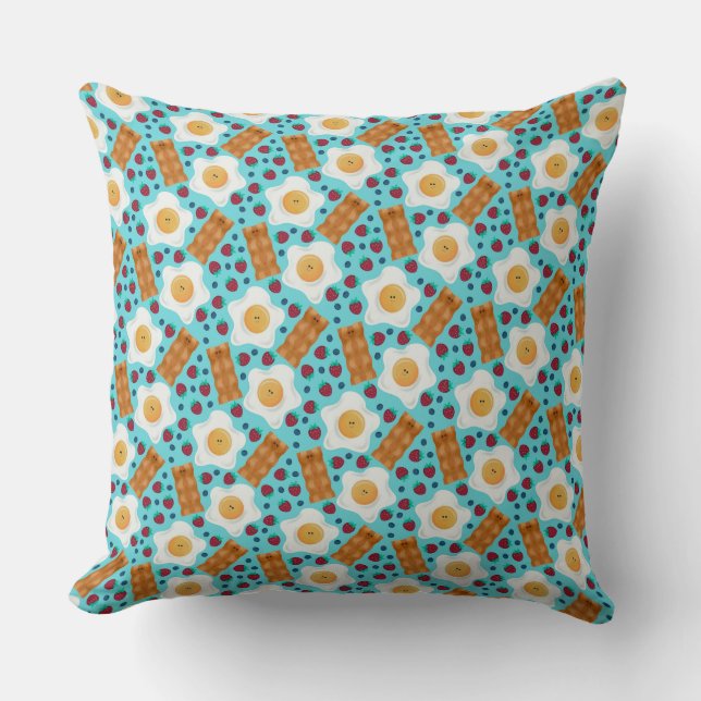 Cute Blue Eggs Bacon Strawberries Blueberries  Throw Pillow (Front)