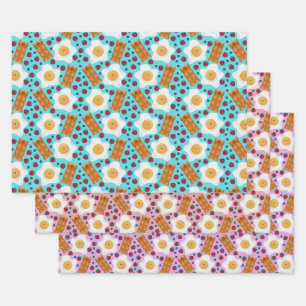 Cute Blue Eggs Bacon Strawberries Blueberries  Wrapping Paper Sheet
