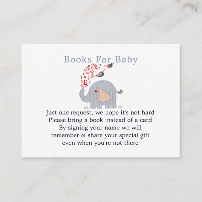 Cute Blue Elephant Baby Shower Book Request Enclosure Card (Front)