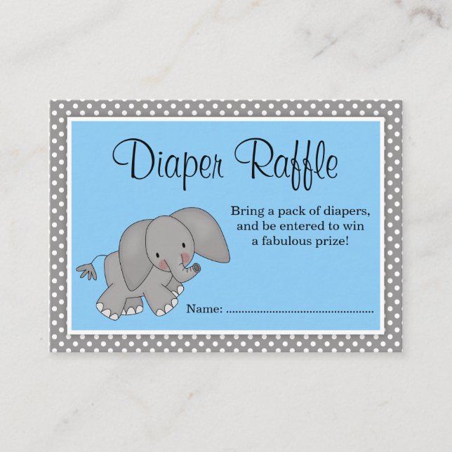 Cute Blue Elephant Baby Shower Diaper Raffle Enclosure Card (Front)