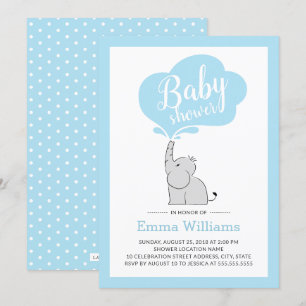 Cute Blue Elephant Baby Shower Invitation for Boy