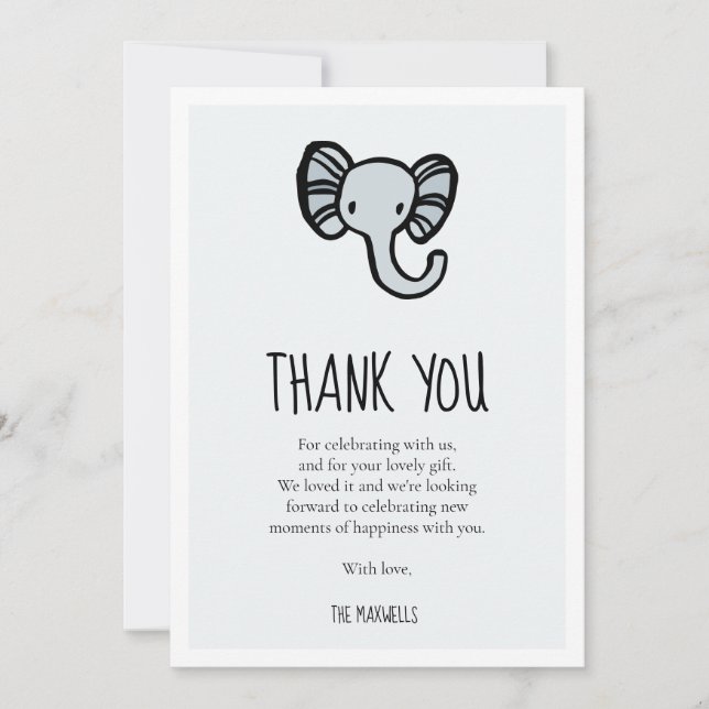 Cute blue elephant Baby shower Thank You Card (Front)