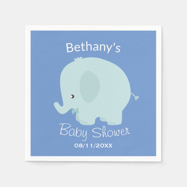 Cute Blue Elephant Boy Baby Shower Custom Napkin (Front)