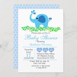 Cute Blue Elephant Boy Baby Shower Invitation