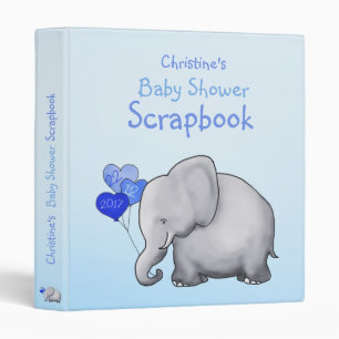 Cute Blue Elephant Boy Baby Shower Scrapbook Binder