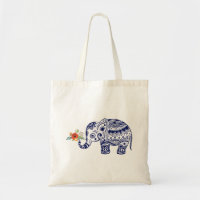 Cute Blue Elephant Bringing Colourful Flowers