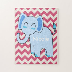 Cute Blue Elephant Chevrons Puzzle