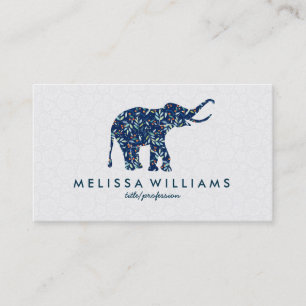 Cute Blue Elephant Colourful Botanical Leafs Business Card
