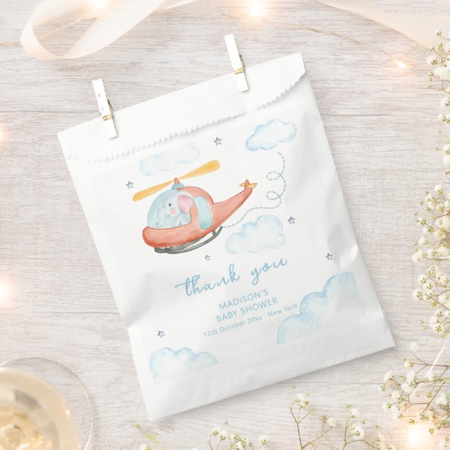 Cute Blue Elephant Helicopter Airplane Baby Shower Favour Bag (Clipped)