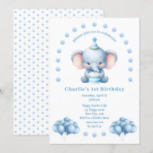 Cute Blue Elephant Kids Birthday