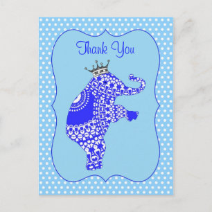 Cute Blue Elephant KingThank You Cartes