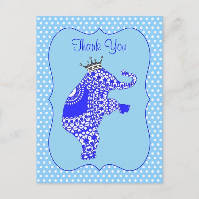 Cute Blue Elephant KingThank You Cartes (Devant)