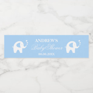 Cute blue elephant personalized boys baby shower water bottle label