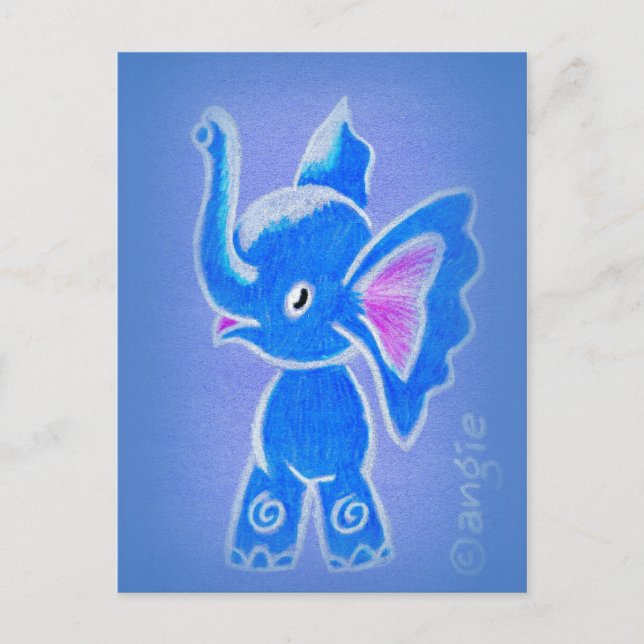 Cute Blue Elephant Postcard (Front)