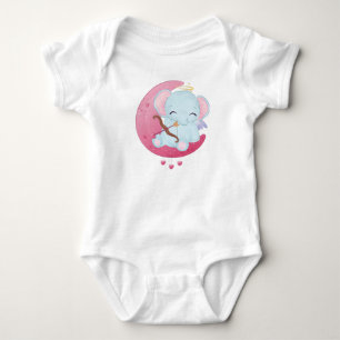 CUTE BLUE ELEPHANT SITTING ON A HALF MOON BABY BODYSUIT