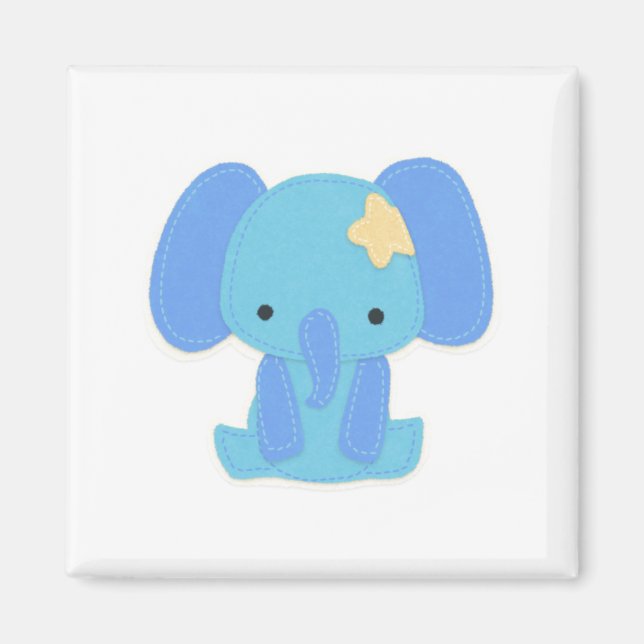 Cute Blue Elephant Square Magnet (Front)